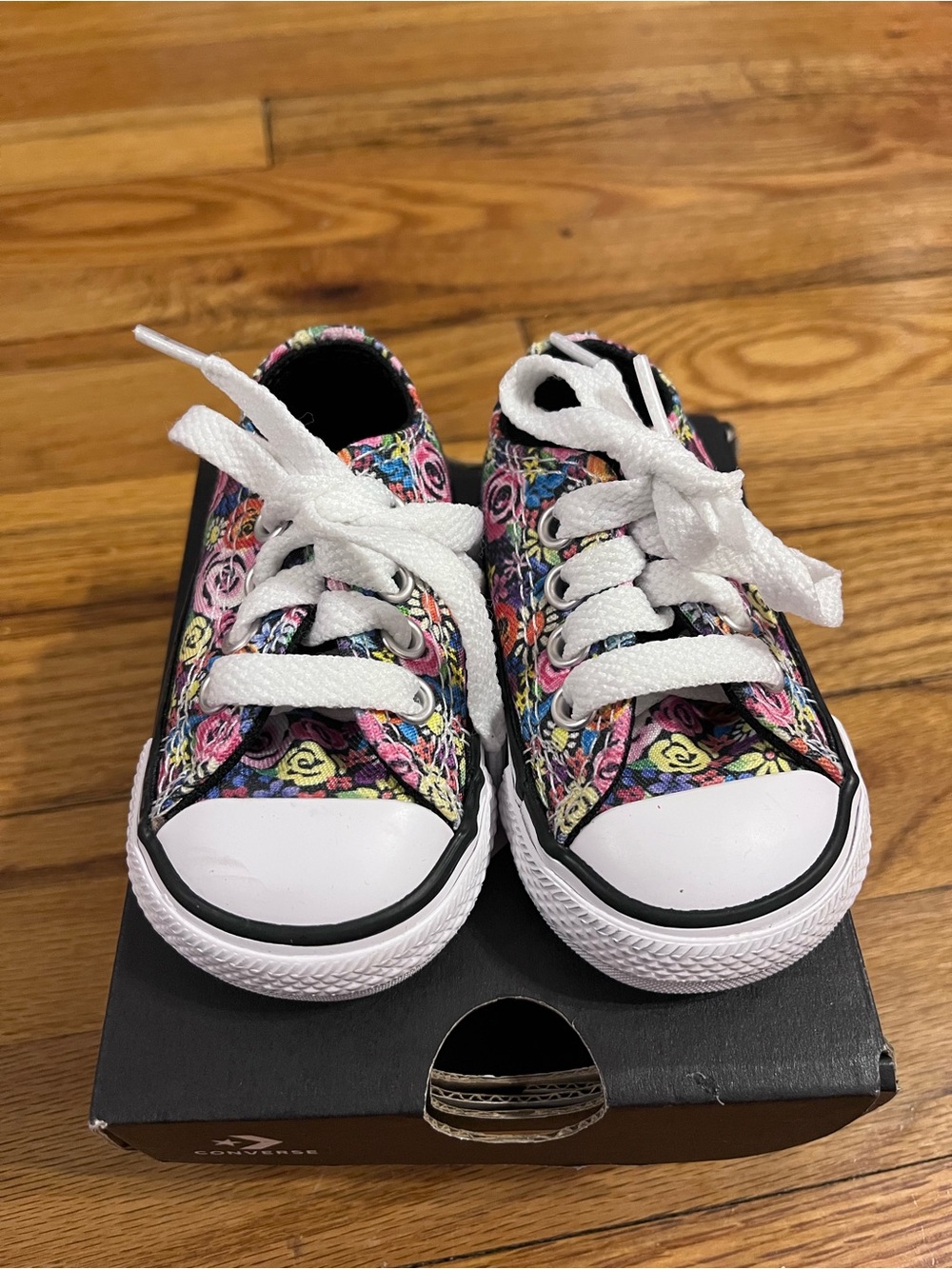Converse Kids Floral Canvas Sneakers - Black with Multicolor Roses